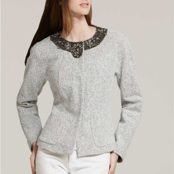 Lafayette 148 New York Jackets & Blazers - Lafayette 148 New York Gray Martina Bouclé Jacket Jewel Neckline (A2-25)